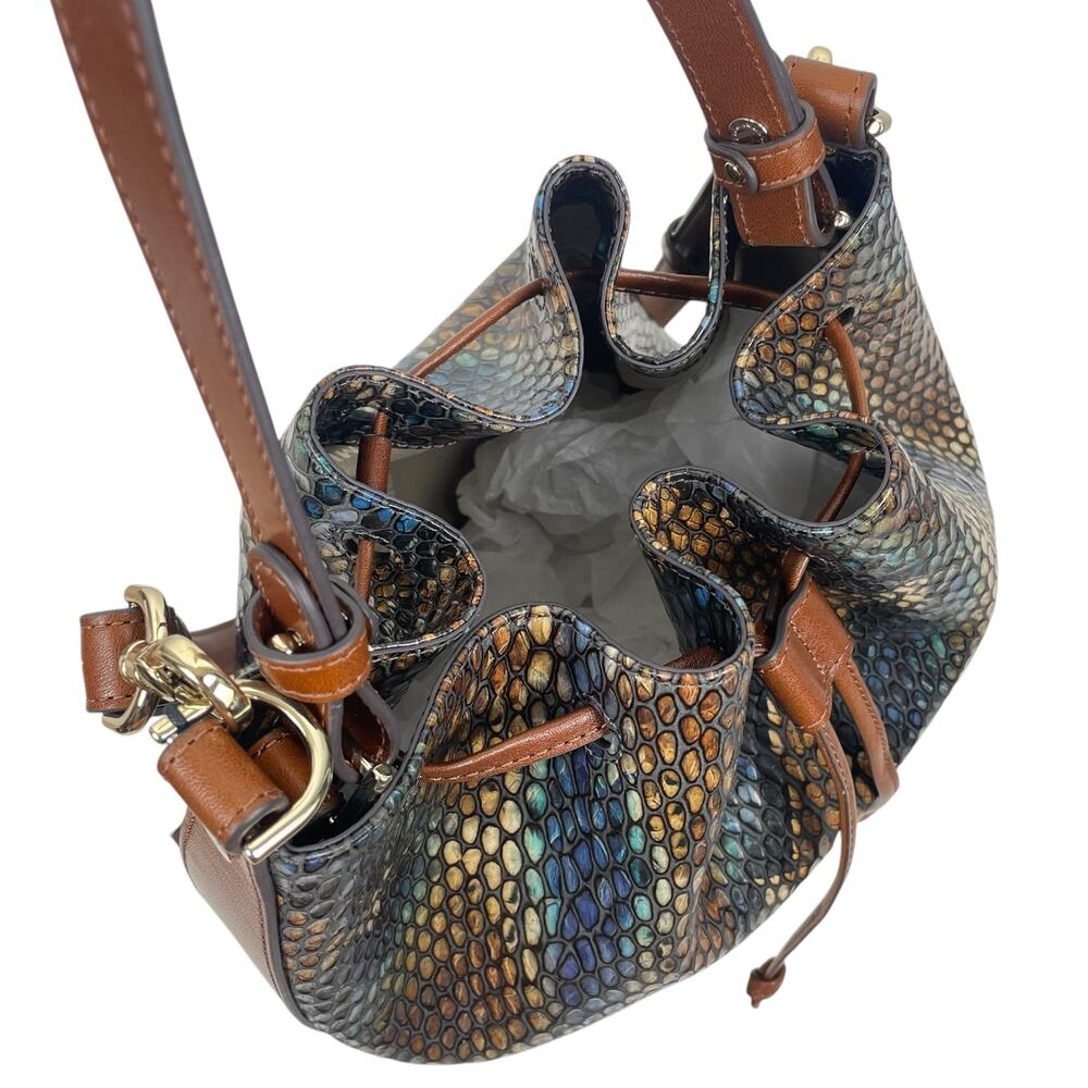 Brahmin Marlowe Embossed Leather Bucket Bag Bottle Blue Fletcher - Picture 10 of 13
